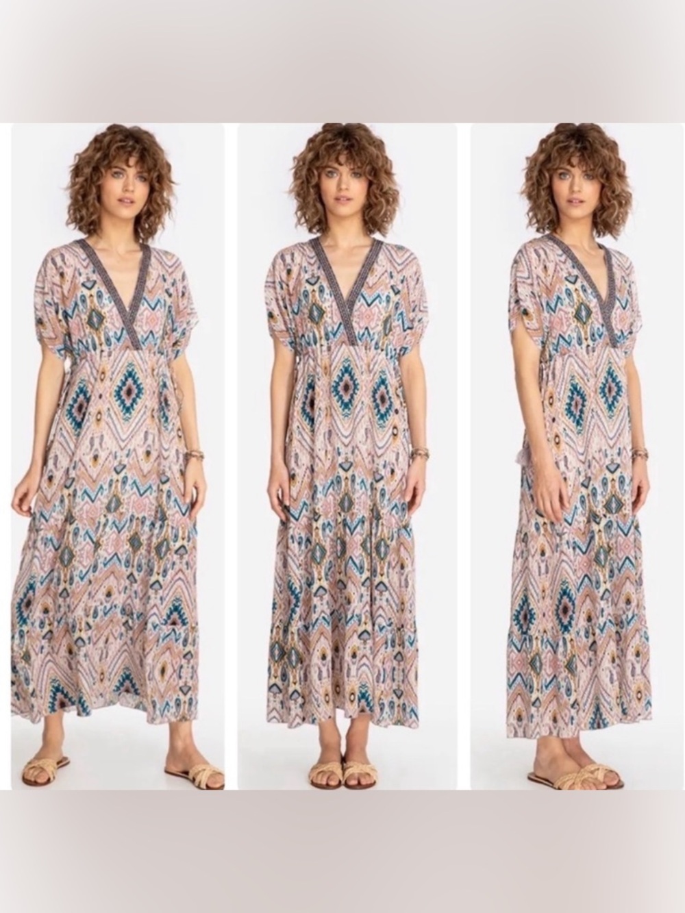 Jade by Johnny Was Alona Printed Silk Tiered Maxi Dress